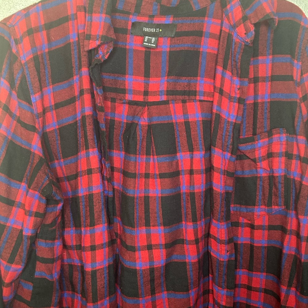 Red and black plaid button shirt